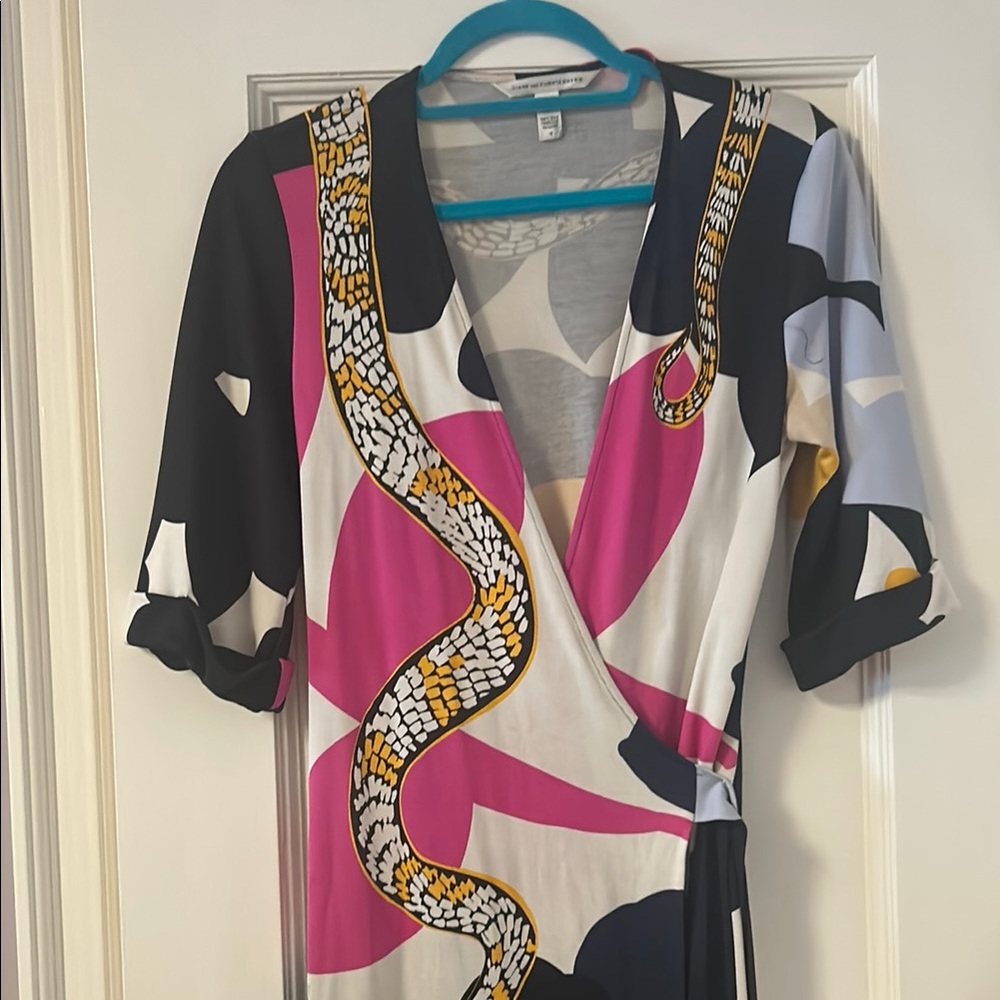 Diane Von Furstenberg Vintage Silk Wrap Dress with Pink and Black Accents